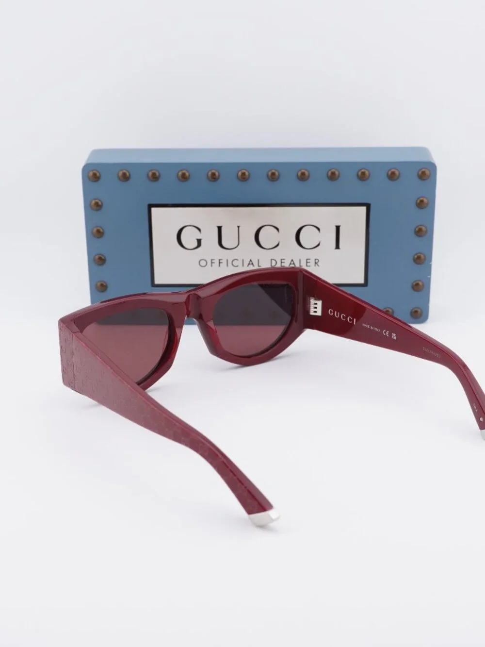 Gucci GG1918S 004 Square Sunglasses-Burgundy with GG Pattern/Red with GG Pattern